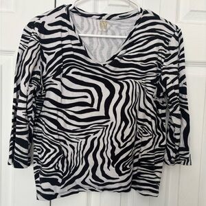 Anne Klein Zebra Pattern Long Sleeve Top